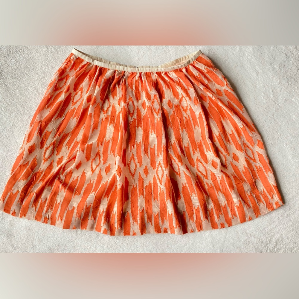 J. Crew Coral Orange Ikat miniskirt swing skirt sz 6 - Picture 4 of 11